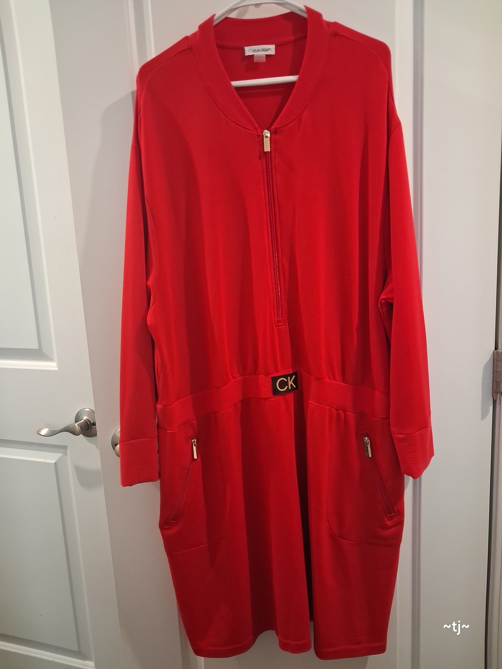 Calvin Klein Bright Red Zip-Front Dress with CK Belt